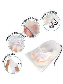 1pc Transparent Shoe Storage Bag With Drawstring, Portable Waterproof Shoe Packaging Bag, Multi-Functional Shoe Organizer Bag, Unisex Travel Supplies, Home Storage And Organization,Travel Essential,Room Décor - White - View 3