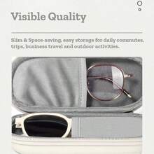 Dual Compartment PU Hard Shell Glasses Case, Pressure-Resistant Portable Zipper Fashion Glasses Storage Box With Cleaning Cloth, Unisex For Commuting And Travel - View 6