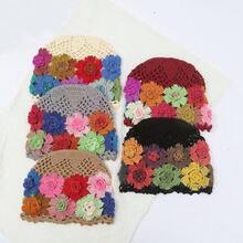 Women's Spring/Summer New Artistic Style Colorful Floral Hollow Swirl Knit Wool Beanie - Multicolor - View 6
