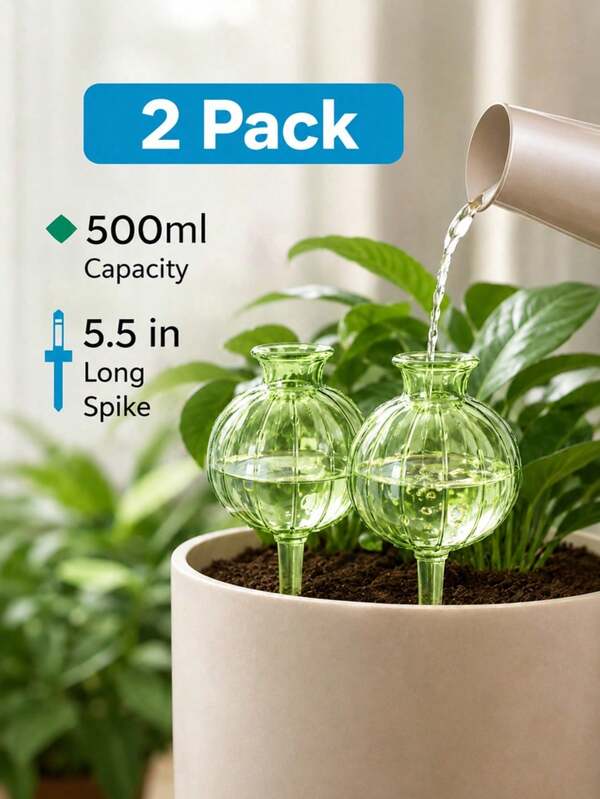 1/4pcs 17.5oz Automatic Slow Release Controllable Plant Watering System, Suitable For Indoor And Outdoor Gardening Home Planting Tools, No Electricity Required, Suitable For Succulents And Flowers, Automatic Drip Irrigation Decorative Device