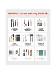 Leather Working Tools Kit 61 PCS Leather Craft Tools With Portable Canvas Storage Bag Engraving Punching Sewing Stamping Sanding Tools Ideal For Beginners DIY Enthusiasts And Professionals - Default - View 5