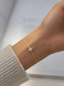 Sparkling Four Leaf Clover Charm Bracelet Delicate Thin Link Adjustable Bracelet Elegant Birthday Jewelry Gift For Ladies - Gold - View 4