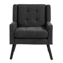Upholstered Chair With Buttoned Suede Padding – Mid-Century Modern Armchair With High-Density Foam Cushion And Solid Wood Legs For Small Spaces: Living Room, Bedroom, Office - Dark Grey - View 1