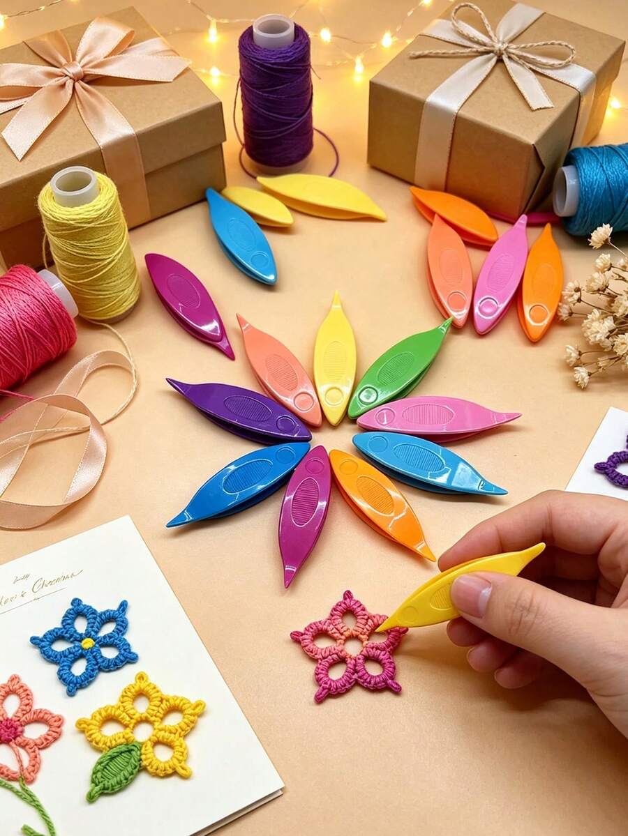 9pcs Colorful Shuttle Weaving Tool Set, 6.5cm Smooth Pointed Lace Making Tools, Portable Easy-To-Use Shuttle Weaving Tools, Suitable For Students And Amateur Craft Enthusiasts, Used For Lace Jewelry, Trim DIY, Suitable For Holiday Crafts And Summer Leisure DIY - Nine Small Phoenix Eye Shuttles - View 1
