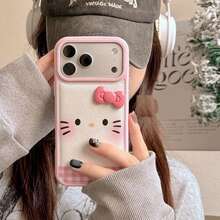 SANRIO 3D Bow Hello Kitty Cute Cartoon - Cute Bow Design Compatible With Apple 17/17Air/17Pro/17Promax, 16/16Plus/16Pro/16Promax, 15/15Plus/15Pro/15Promax, 14/14Plus/14Pro/14Promax, 13/13Pro/13Promax, 12/12Pro/12Promax, 11/11Pro Max, Dustproof, Popular Hot Puffy Leather Texture Shockproof Protective Case - Pink - View 2