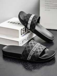 GAISIMA Men's Luxury Loop Pattern Plaid Print Slide Sandals, Summer Non-Slip Casual Slippers, Suitable For Home, Beach, Outdoor Streetwear - Black and White - View 5