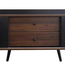 TV Stand With Two Drawers, TV Table, Low TV Board With Two Sliding Doors. Black And Natural Wood - 黑色 - 查看 6