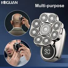 MIGUAN Electric Head Hair Shaver For Hair Cutting, Ultimate Men's Cordless Rechargeable Skull & Bald Head Razor With Rotary Blades, Clippers, Nose Trimmer, Brush, Massager, Nine Blade Electric Shaver - Silver - View 9