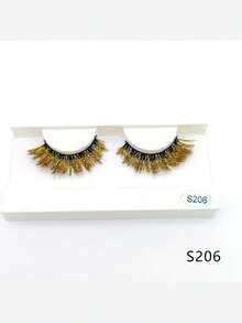 1 Pair 3D Colorful Shiny False Eyelashes, Natural-Looking Full Lash Strip, Voluminous Curly Soft Comfortable Eyelashes, Gold And Silver Fake Lashes For Halloween, Holiday, Party, Stage And Gathering - Multicolor - View 9