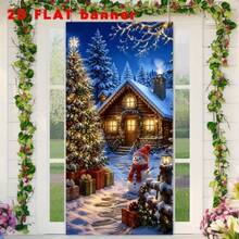 2D Plane 1 Piece Christmas Winter-Themed Banner Background, Featuring Snowy Log Cabin, Decorated Christmas Tree, Snowman, And Christmas Gift Designs, Made Of Polyester Material, No Power Required For Easy Use - View 6