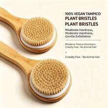 Escova de Banho com Cerdas de Javali, Escova Seca Corporal, Esfoliador de Costas, Ferramenta de Esfoliação Corporal, Escova Corporal, Escova de Limpeza de Banho com Cabo Longo para Massagem - Caramelo - Visão 7