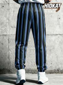 Hidkat Men's Spring/Autumn Fashion Casual Striped Long Pants, Drawstring Waist With Pockets, Three-Color Striped Minimalist Design, Suitable For Outdoor Leisure, Sports, Daily Fashion Wear - Multicolor - View 2