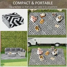 182 X 274 Cm 6x9ft Outdoor Rug Reversible Mat Plastic Straw Rug Portable RV Camping Mat For Garden Deck Picnic Indoor, Black And White - T0001-01-5631 - View 9