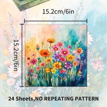 24 ark 6*6 tum dekorativt akvarellpapper med vårvilda blommor, färsk collagebakgrund med prästkragar och tulpaner för scrapbook, vårjournal, blommiga inbjudningar, presentask och mjuk heminredningsbakgrund - Fyrkant - Visa 3