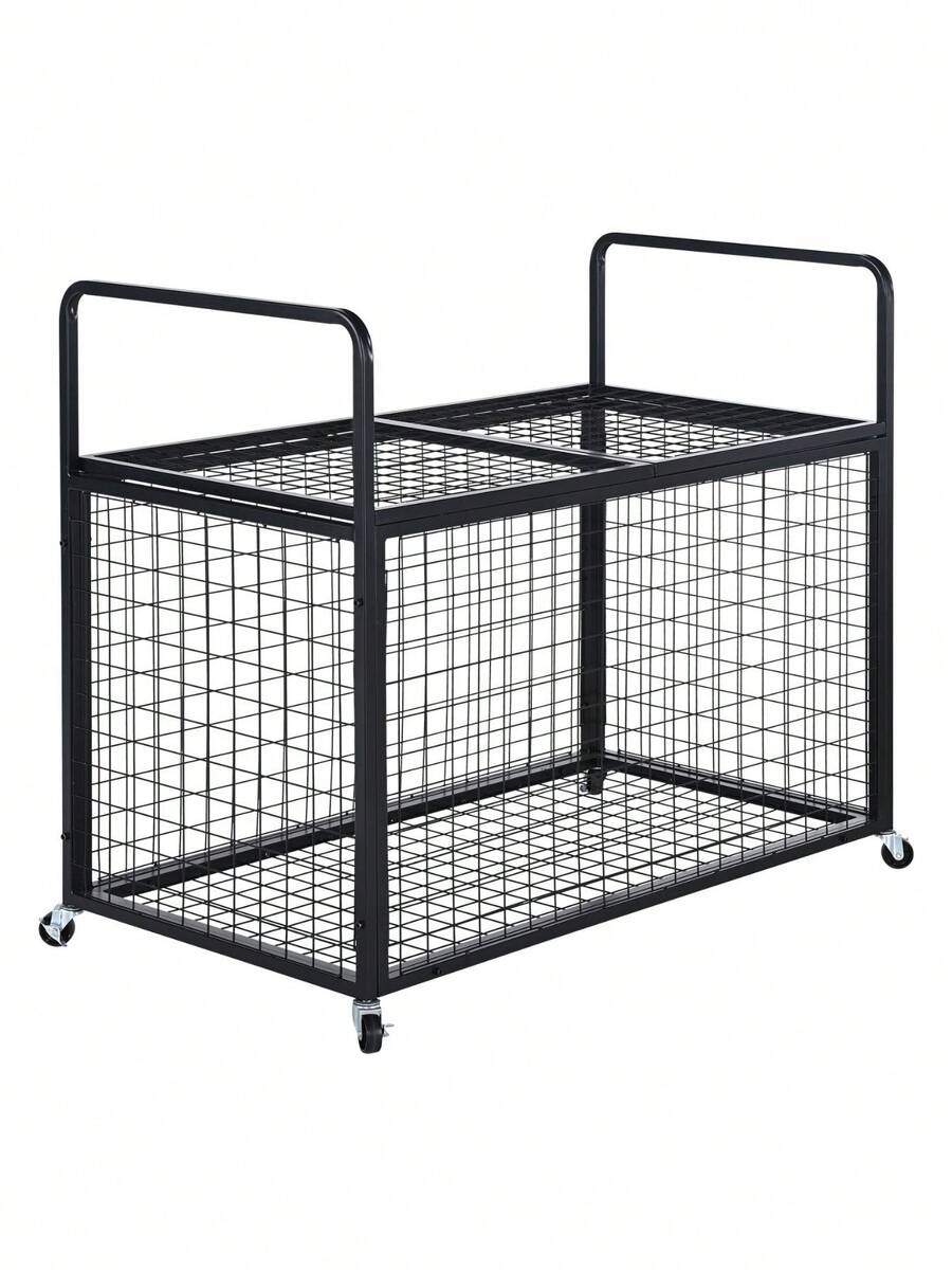 Rolling Sports Ball Storage Cart Lockable Basketball Cage With Double Lids Sport Equipment Holder Organizer For Indoor Outdoor Steel Storage Rack For Garages Playgroup Gym And Schools - 45 X 24 X 25 Inch - View 1