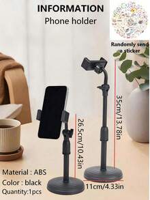 1pc/Adjustable Height Rotating Phone Stand Waterproof ABS Desktop Tripod, Phone Video Watching, Live Streaming Stand, Effortless Stand, Phone Holder (Refer To Page Video For Installation Steps), Gift, Present, Fixed Stand, Comes With Stickers - Black - View 11