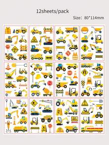 12sheets Cartoon Fake Tattoo, Engineering Vehicle Series Pattern Tattoo Stickers, For Men And Women Waterproof Temporary Tattoos - Multicolor - View 9
