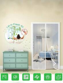 1pc Heavy Duty Magnetic Screen Door With Full Frame Hook And Loop, Polyester Mesh, Promotes Air Circulation, Pet Friendly, Insect Proof - White - View 9