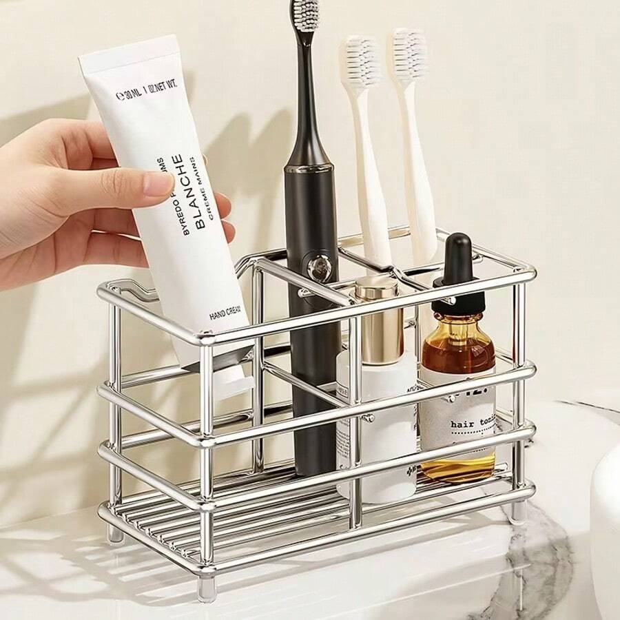 Bathroom Countertop Storage Rack, Multi-Functional Toothbrush Holder With Drainage Base, Suitable For Storing Toothbrushes, Toothpaste, Skincare Products And Small Bathroom Items - Multicolor - View 1