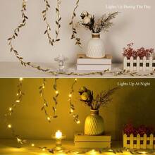 1pc Gold Leaf String Lights 20LED Fairy Lights, Battery Powered (Battery Not Included) Artificial Plant Vine Lights, Elegant Home Decor, Suitable For Christmas, Thanksgiving, Wedding, Artificial Plant Table Decoration - Gold Leaf - View 5