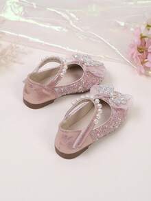 1 Pair Baby Girl Bow Decor Flat Shoes Princess Shoes Spring Autumn Rhinestone Girls Baby Shoes - Pink - View 6