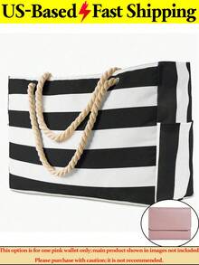 Beach Bags For Women Large Waterproof Beach Tote Bag Canvas Shoulder Bag Swim Pool Bag Casual Stripe Design Tote Bag Travel Essential Vacation - 彩色 - 查看 11