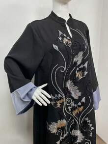 Gaun Wanita Fashion Elegan Kaftan Musim Gugur dengan Bordir Jala dan Leher V, Model Kaftan - NC190 - View 4