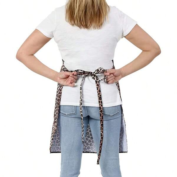 1pc Fashion Halter Adjustable Length Leopard & Python Print Apron With 2 Large Pockets, Tie-Up Design, Stain-Resistant Cleaning Apron For Home, Kitchen And Multi-Industry Use