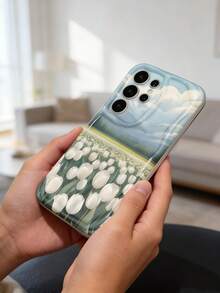 Cream Dopamine Wavy Ruffle Soft TPU Texture Creative Personalized Tulip Pattern Phone Case Compatible With Galaxy S21 S22 S23 S24 S25 S26/Honor/ And Other Models - White - View 5