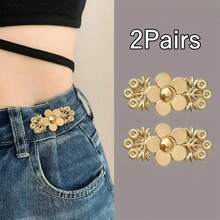 2/4Pairs Camellia Rose Jeans Tightening Brooch, Adjustable Button To Make Larger Size Smaller, No-Sew Removable Waist Buckle - Multicolor - View 29