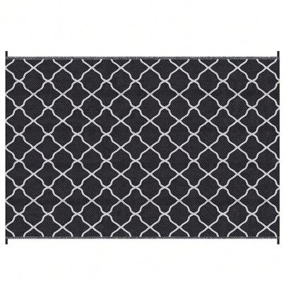 Reversible Outdoor Rug, Plastic Straw Mat W/ Carry Bag Ground Stakes For Garden RV Picnic Beach Camping 182x274cm Black
