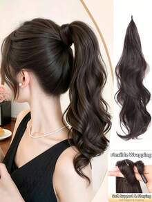 Wrap-Around Mermaid Curl Faux Ponytail, Natural Voluminous Low Ponytail, Hair Volume Booster, Big Wave Straight Ponytail - Multicolor - View 15