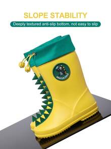GentleChild Kids Dinosaur Rain Boots Black Red Drawstring Waterproof Non Slip Shoes For Boys Girls School Garden Puddle Outdoor - Yellow - View 10