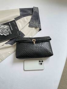 女款休閒手提包 新品紋理小眾設計時尚極簡信封包 - 黑色 - 查看 3