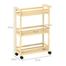 3-Tier Bamboo Serving Trolley, Kitchen Trolley With Wheels, All-Purpose Trolley With Handle, Storage Trolley For Office, Living Room, Kitchen, 55 X 20 X 75 Cm, Natural Wood - A - View 2