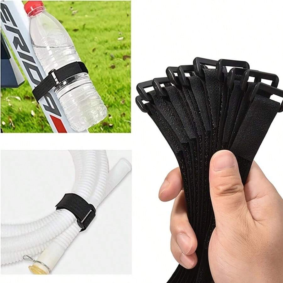 [Heavy-Duty Hook & Loop]  5Pcs  Heavy-Duty Black Reusable Hook And Loop Fastener Straps - Non-Slip Adhesive Backing, Multi-Functional, Durable, And Flexible. Strong Securing Ties - 5PCS - View 1