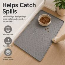 1-Pack Non-Slip Silicone Pet Feeding Mat, With Raised Edges, Paw Print Pattern, Waterproof, For Cats, Dogs, And Other Pets, Durable, Ideal For Christmas Holiday Gifts, Home Kitchen Floor Protection, Pet Supplies Gifts, Easy To Clean. - Grey - View 6