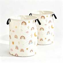 Rainbow Print Pattern Large Foldable Round Storage Basket, Multi-Functional Storage Basket, Suitable For Bathroom, Room, Laundry Basket, Dirty Clothes Hamper, Room Clutter Large Capacity Storage Box, Clothing Storage, Toy Clutter Storage, Multi-Functional Storage Box With Lid, Foldable Dirty Clothes Hamper, Storage Basket, Laundry Basket - Multicolor - View 7