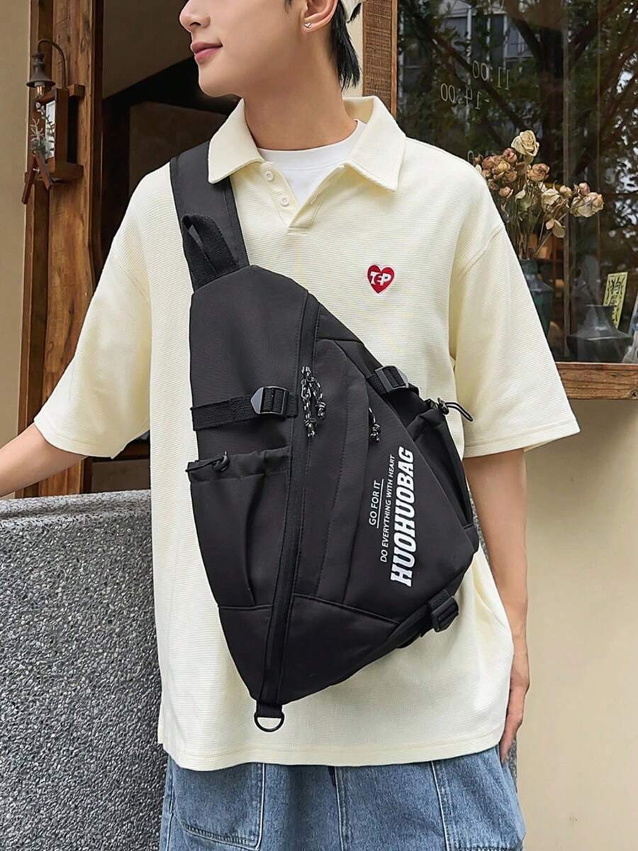 大容量黑灰色中性斜挎包 | Techwear 斜跨胸包,附圓形口袋 | 多口袋可調節肩帶 - 彩色 - 查看 1