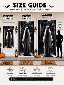 1pc Scary Ghost Halloween Door Decor, Polyester Material, Creates Eerie And Spooky Atmosphere, Size 35.4in*70.8in, Suitable For Bedroom, Living Room, Bathroom, Kitchen Door Decoration, Also Suitable For Home, Office, Bathroom Party, Halloween Decoration, Holiday Party Decoration - A - View 4