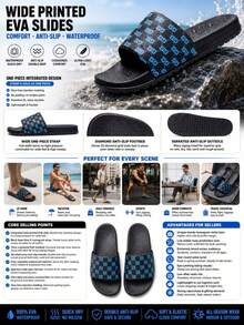 Men's Casual Slippers, Comfortable One-Strap Slides, Round Toe, Fashionable Outdoor Beach Sandals For Men - Blue - View 5