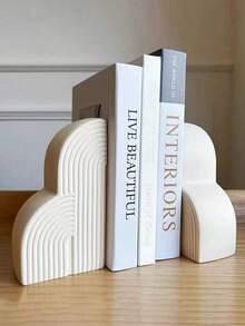 Resin Bookend Decor, Suitable For Heavy Books - Aesthetic Bohemian Style, White Decorative Bookend, Suitable For Bookshelves, Office Bohemian Decor, Home Decor Or Library Decor - A - View 5