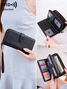 MIYIN Dompet Wanita dengan Perlindungan RFID, Resleting Melingkar, Kapasitas Besar, Dompet Panjang, Tempat Kartu Kredit dengan Tali Pergelangan Tangan, Motif Bunga Elegan, Dompet Genggam untuk Kerja - MultiWarna - View 7
