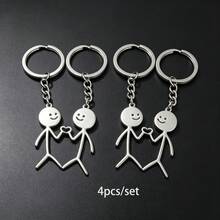 1組4件裝中性幽默火柴人心情情侶鑰匙圈，可愛搞怪情人節禮物情侶鑰匙圈吊飾組 - 銀色 - 查看 2