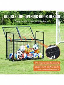 Rolling Sports Ball Storage Cart Lockable Basketball Cage With Double Lids Sport Equipment Holder Organizer For Indoor Outdoor Steel Storage Rack For Garages Playgroup Gym And Schools - 45 X 24 X 25 Inch - View 4