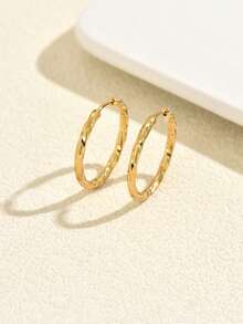 1 Pair Minimalist Ins Style Twisted Plain Gold Hoop Earrings, Simple Twisted Flower Polished Large Hoop Ear Cuffs For Daily Commute And Date Wear - Yellow Gold - View 6