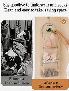 2pcs/3pcs Panda Hanging Storage Bags, Underwear & Socks Storage Bags With Hooks, Vertical Storage, Ultimate Space Utilization, Hanging Design With Built-In Hooks, Easily Hang On Closet Rod, Behind Door Or Bedside, Fully Utilize Neglected Vertical Space, No Occupancy Of Precious Tabletop And Floor Area, Space-Saving Solution For Small Spaces, Suitable For Student Dorms/Shared Living Spaces With Limited Space, Perfectly Utilize Vertical Space Behind Door And Bedside, Solve Storage Problems For Small Items - Multicolor - View 4