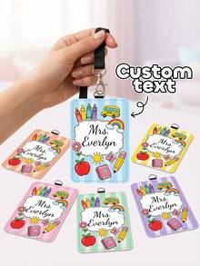 1pc Custom Teacher Name Badge Holder With Lanyard,ID Card Cover,Luggage Tag,Teacher Appreciation Gift,Back To School,Staff Name Tag,Trip Tag - Multicolor - View 2