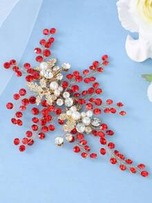 1pc Vintage Gold Branch Rhinestone Pearl Side Hair Comb, Premium Bohemian Indoor Castle Wedding Photography Bridal Styling Wedding Accessory Headpiece - Multicolor - View 3