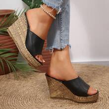 Women's Peep Toe High Heel Sandals, Summer New Style 10CM Wedge Heel Platform Sandals, Versatile - Black - View 7